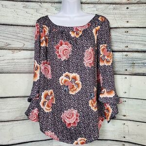 Loft Outlet Women’s Floral Bell Sleeve Blouse Top Large